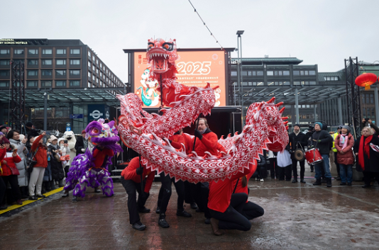 舞龍、舞獅表演。中國(guó)駐芬蘭大使館供圖