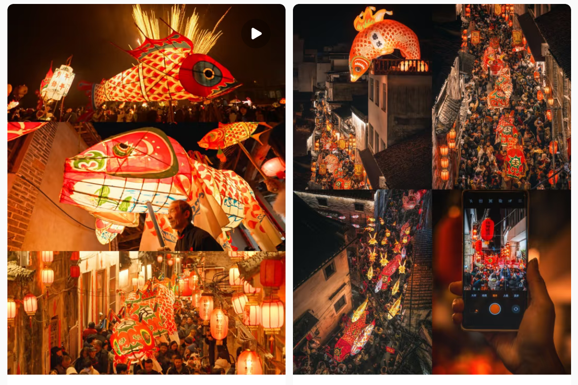 魚燈相關(guān)視頻、圖片獲得數(shù)萬點(diǎn)贊。社交媒體截圖
